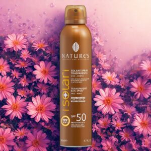 isolari spray trasparente solare viso corpo spf50